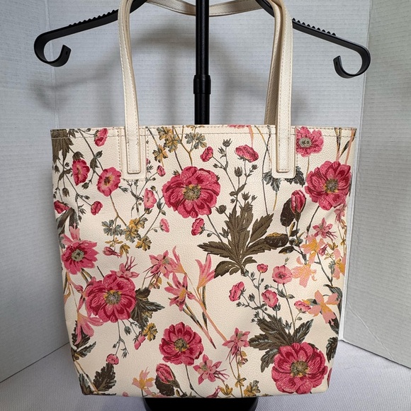 Lauren Conrad Floral Tote Bag Cream Pink Large Shoulder Purse - Picture 2 of 6